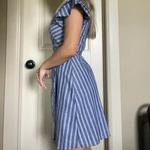 Blue Striped Wrap Dress
